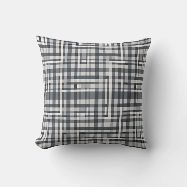 Monochrome Pixel Check Geometric Pattern Cushion (Front)
