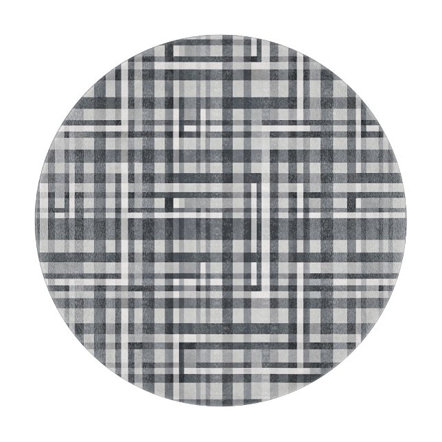 Monochrome Pixel Check Geometric Pattern Cutting Board (Front)