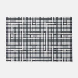 Monochrome Pixel Check Geometric Pattern Doormat