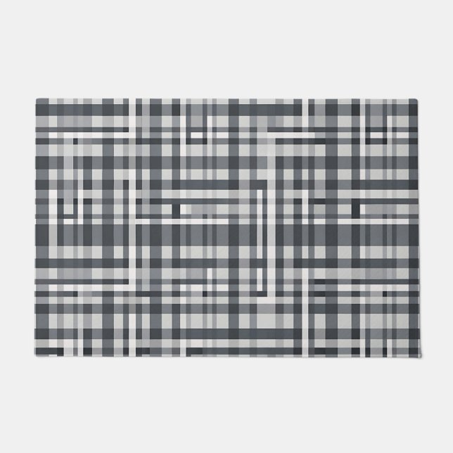 Monochrome Pixel Check Geometric Pattern Doormat (Front)