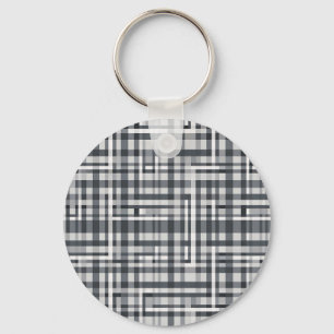 Monochrome Pixel Check Geometric Pattern Key Ring