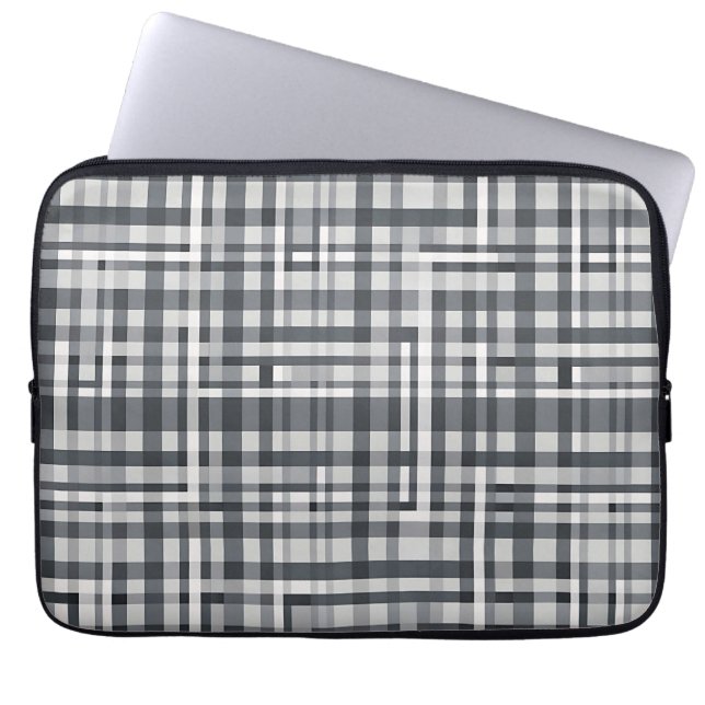 Monochrome Pixel Check Geometric Pattern Laptop Sleeve (Front)