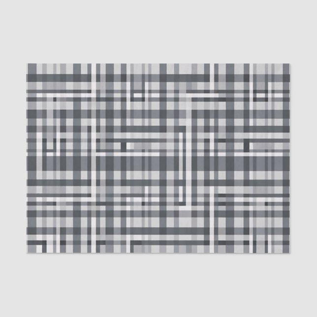 Monochrome Pixel Check Geometric Pattern Tissue Paper (Front)