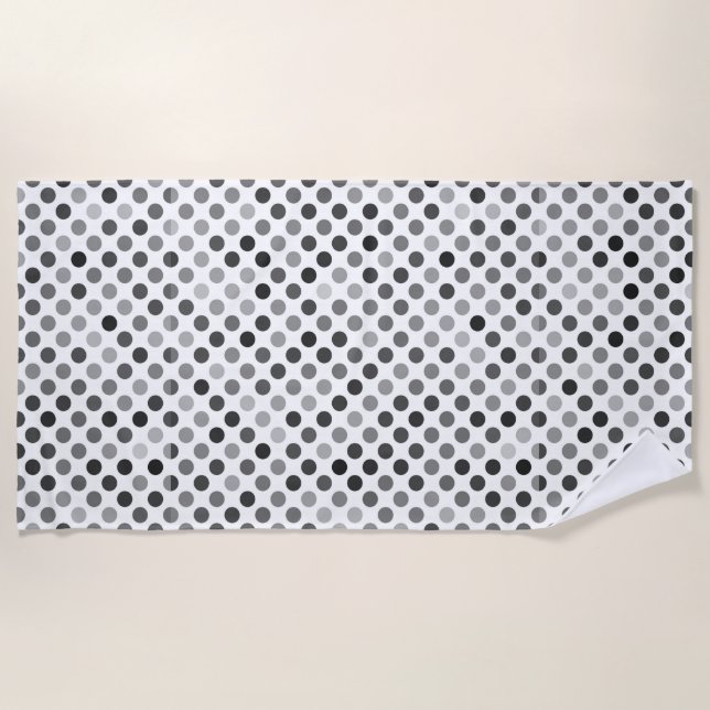 Monochrome Polka Dot Pattern (Black & White Dots) Beach Towel (Front)