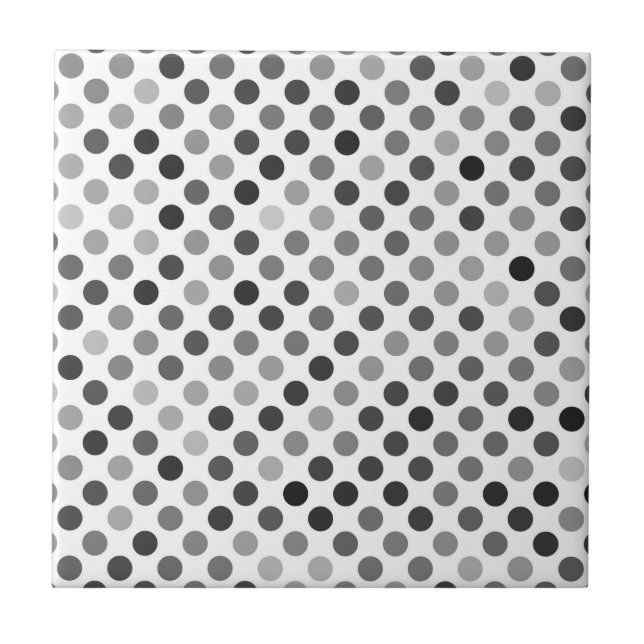 Monochrome Polka Dot Pattern (Black & White Dots) Ceramic Tile (Front)