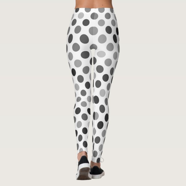 Monochrome Polka Dot Pattern (Black & White Dots) Leggings (Back)