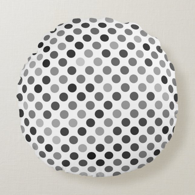 Monochrome Polka Dot Pattern (Black & White Dots) Round Cushion (Front)