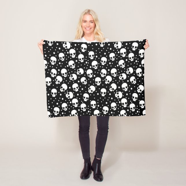 Monochrome Polka Dot Skull Fleece Blanket (In Situ)