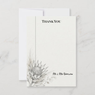 Monochrome Protea Wedding Thank You Card