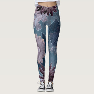 Monochrome Purple: Floral Watercolor Seamless Leggings