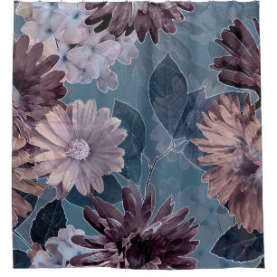 Monochrome Purple: Floral Watercolor Seamless Shower Curtain