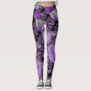 Monochrome Purple Fractal Art Leggings