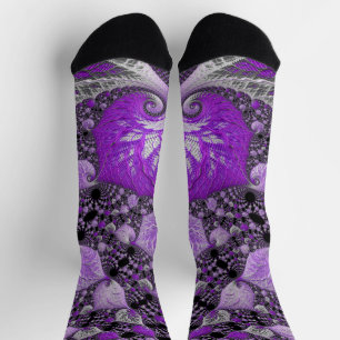 Monochrome Purple Fractal Art Socks