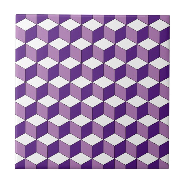 Monochrome Purple Isometric Pattern Ceramic Tile (Front)