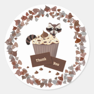 Monochrome Racoon Chocolate Candy Birthday Classic Round Sticker