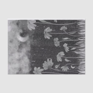 Monochrome Rainstorm Daisy Pencil Drawing Tissue Paper
