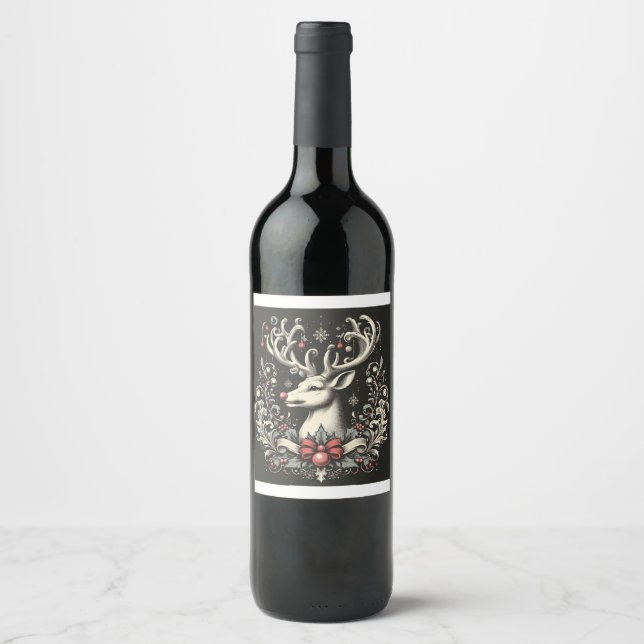 Monochrome Reindeer Wine Label (Front)