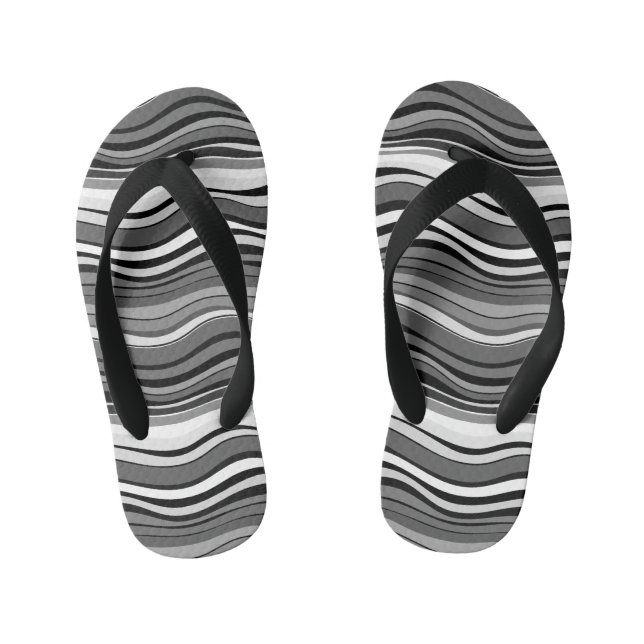 Monochrome Ripples Pattern Kid's Thongs (Footbed)