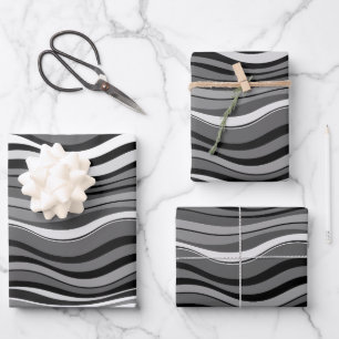 Monochrome Ripples Pattern Wrapping Paper Sheet