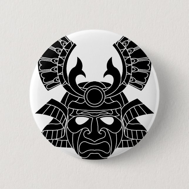 Monochrome samurai mask 6 cm round badge (Front)