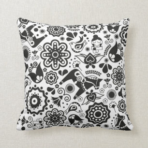 Monochrome Scandinavian folk art Cushion