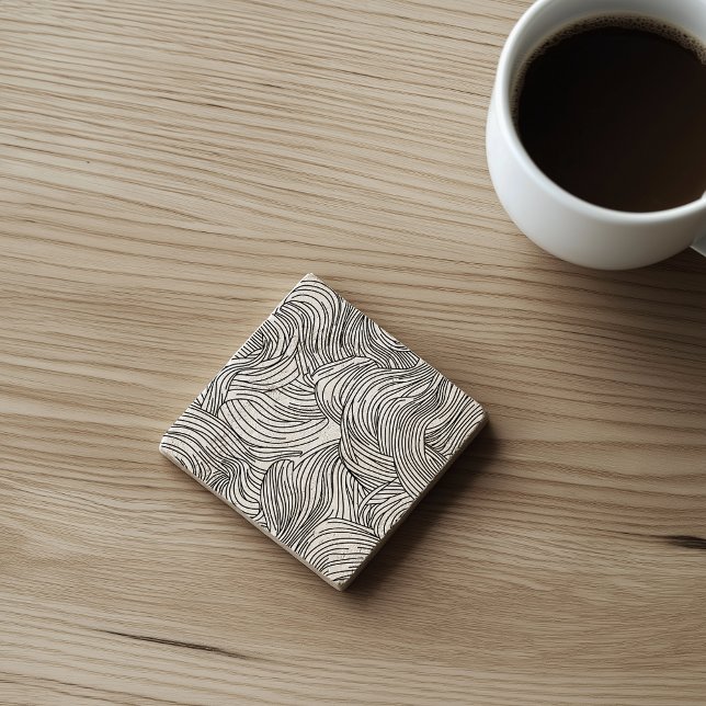Monochrome Scandinavian Wave Pattern Stone Coaster (Creator Uploaded)