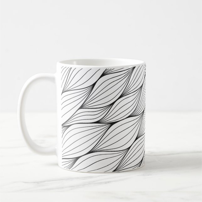 Monochrome seamless pattern with abstract curled w coffee mug (Left)