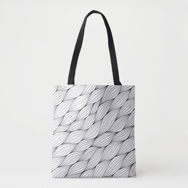 Monochrome seamless pattern with abstract curled w tote bag (Front)