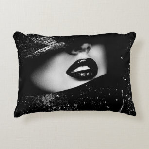 Monochrome sensual woman lips in black frame decorative cushion