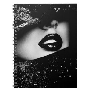 Monochrome sensual woman lips in black frame notebook