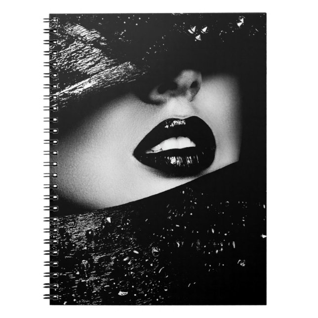 Monochrome sensual woman lips in black frame notebook (Front)