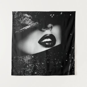 Monochrome sensual woman lips in black frame tapestry