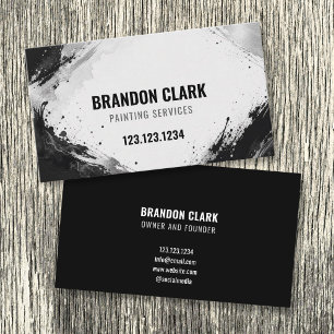 Monochrome Silver Ink Splatter Frame Painting Business Card