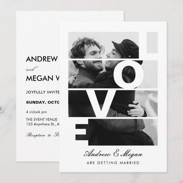 Monochrome Simple Elegant Love Photo wedding Invitation (Front/Back)