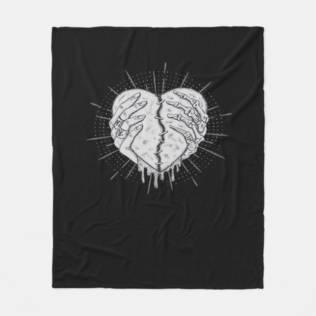 Monochrome Skeleton Hand With Heart Classic Fleece Blanket (Front)