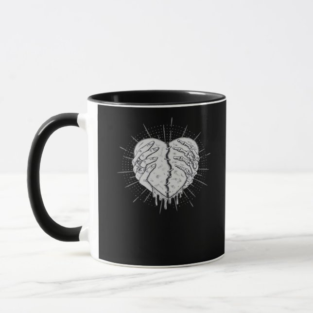 Monochrome Skeleton Hand With Heart Classic Mug (Left)