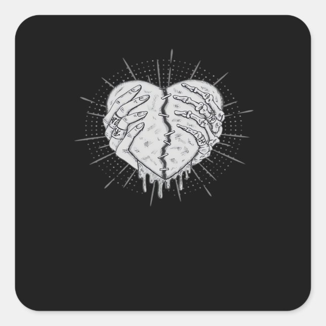 Monochrome Skeleton Hand With Heart Classic Square Sticker (Front)