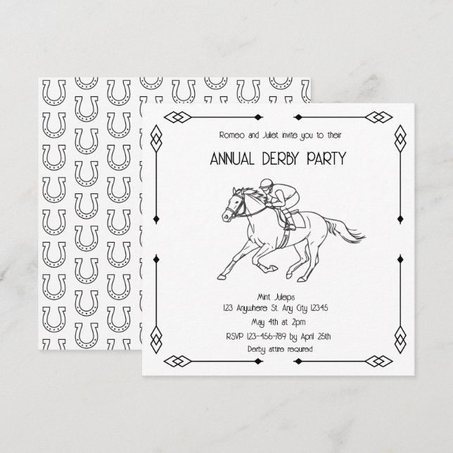 Monochrome Sketch Annual Derby Party Invitation (Front/Back)