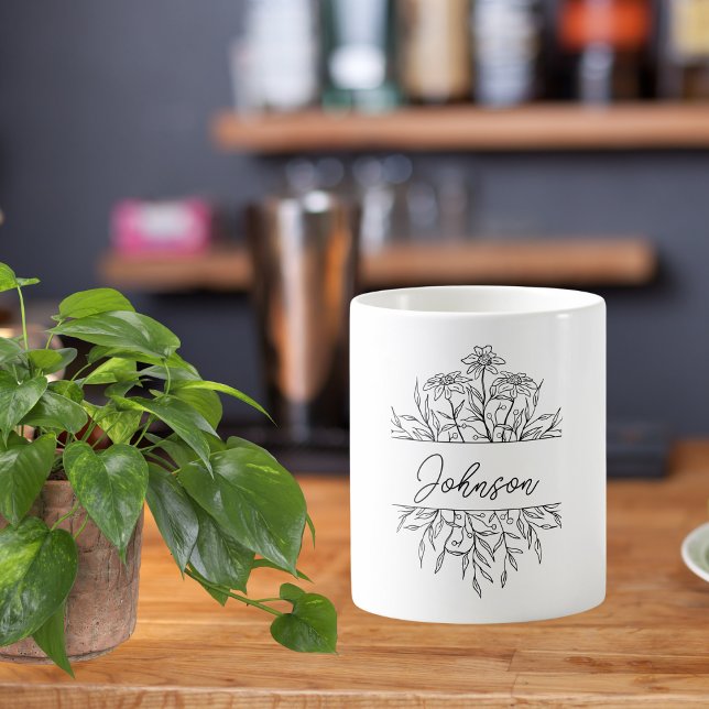 Monochrome Sketched Floral Monogram  Coffee Mug (Creator Uploaded)