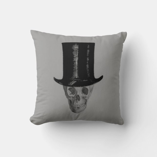 Monochrome Skull Top Hat Cushion (Front)