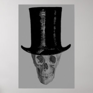 Monochrome Skull Top Hat Poster
