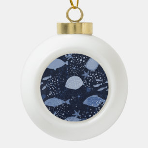 Monochrome sleeping fishes, dark pattern. ceramic ball christmas ornament
