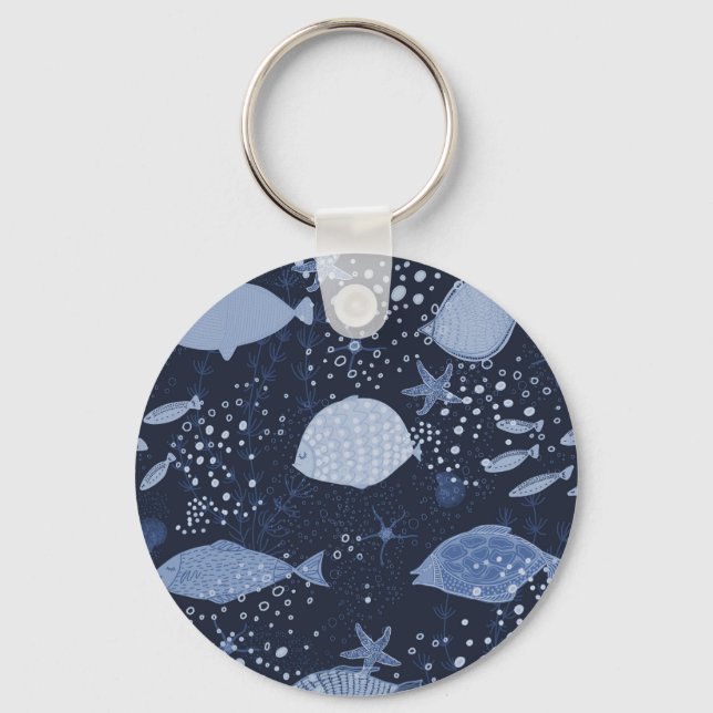 Monochrome sleeping fishes, dark pattern. key ring (Front)