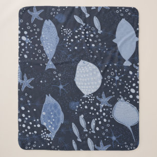 Monochrome sleeping fishes, dark pattern. sherpa blanket