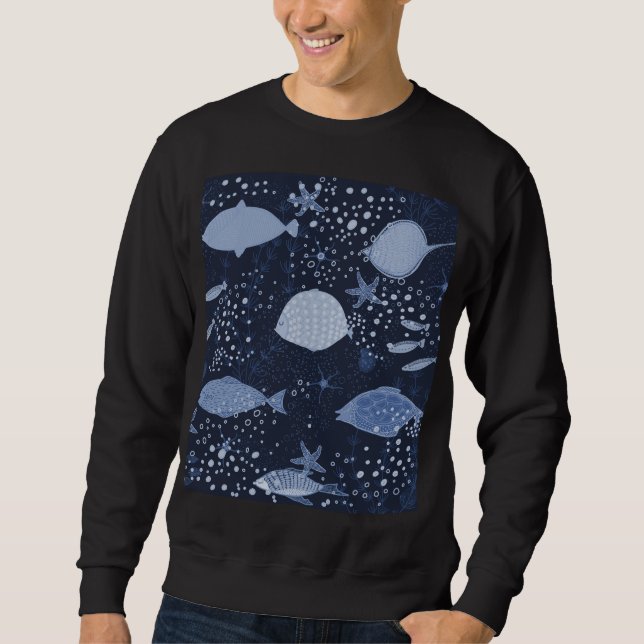 Monochrome sleeping fishes, dark pattern. sweatshirt (Front)