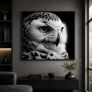 Monochrome Snowy Owl Poster
