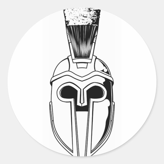 Monochrome Spartan helmet illustration Classic Round Sticker (Front)