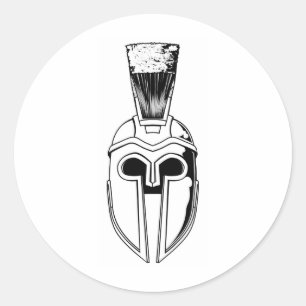 Monochrome Spartan helmet illustration Classic Round Sticker