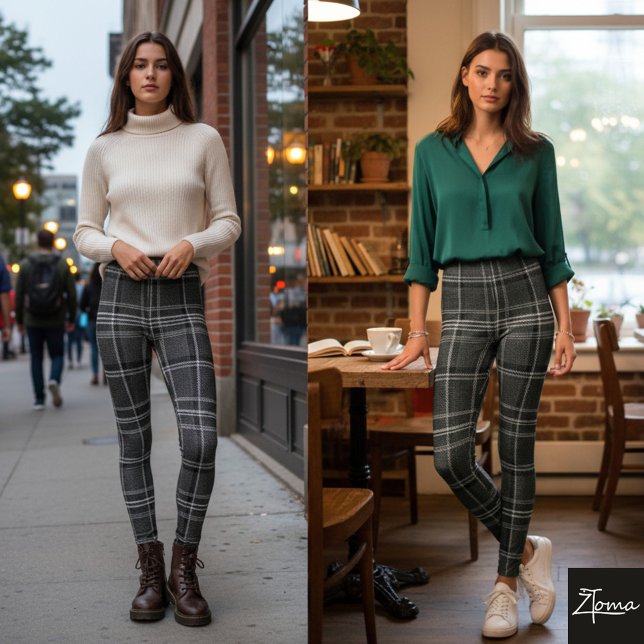 Monochrome Square Plaid Dark Gray Check Leggings (Creator Uploaded)