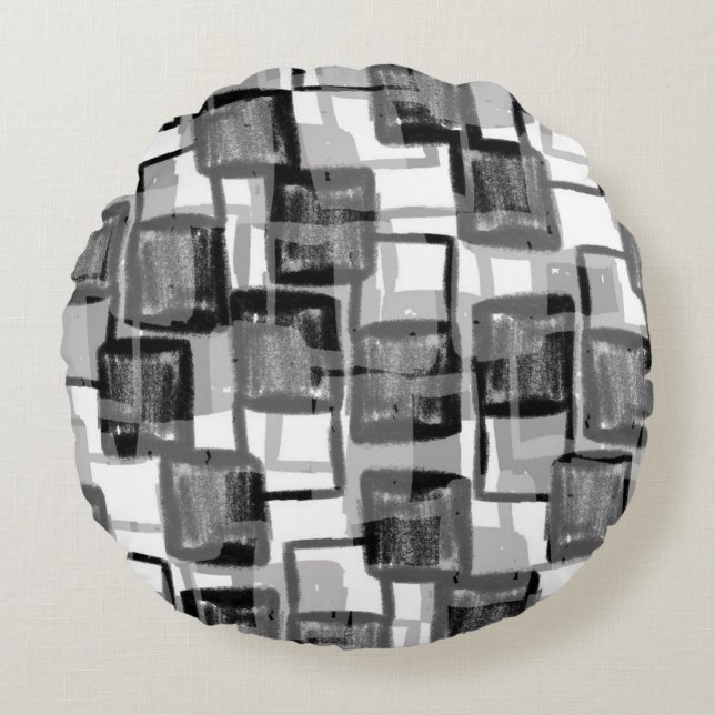 Monochrome Squares Round Cushion (Front)